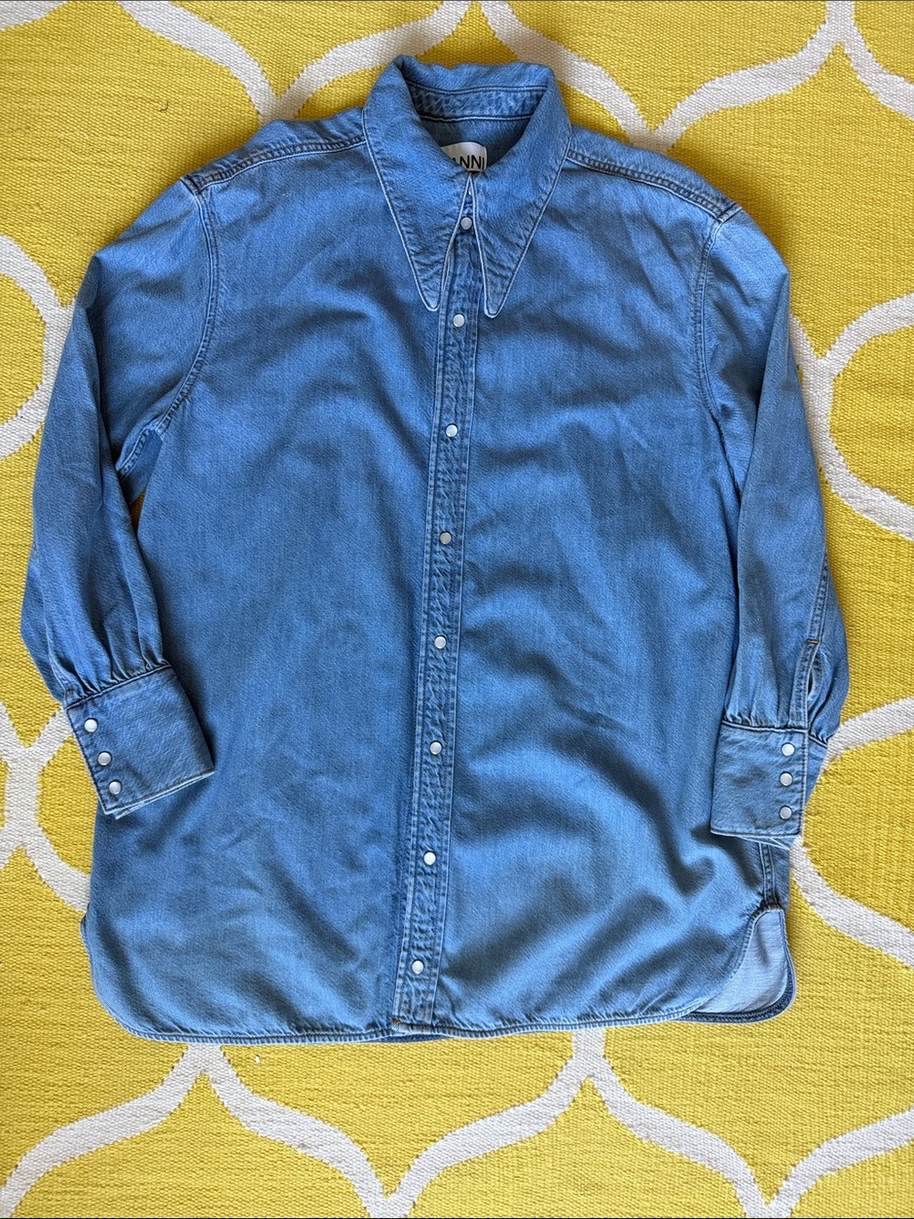 Ganni Woman’s Blue Denim Snap-Front Button Down Shirt